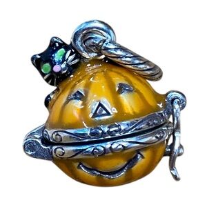 Brighton Halloween Cat on Pumpkin Charm with Ghost Inside